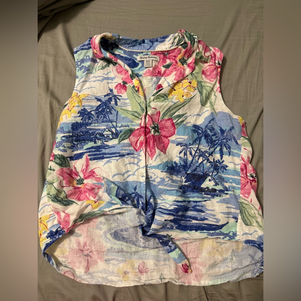 Tommy Bahama tropical print floral linen top